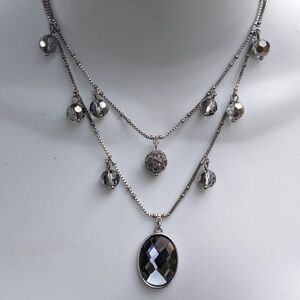 Lia Sophia Silver Necklace with Layered Design and Gemstone